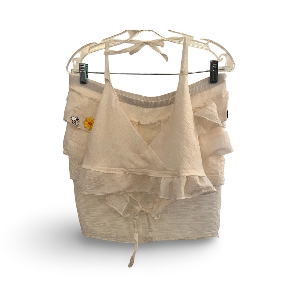 Newly Handmade Cream Gaze Ruffled Skirt and matching Halter Top